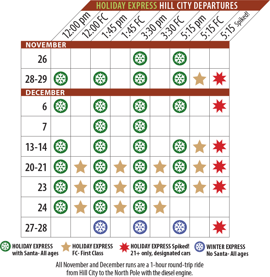 Holiday Express schedule