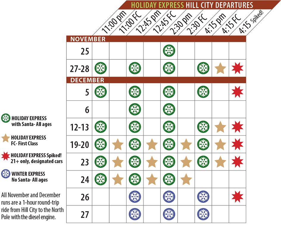2026 Holiday Express schedule